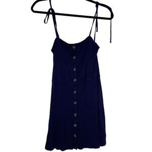 Topshop Blue Ribbed Tie Shoulder Button Down Dress Womens 2 Beachy Casual Mini